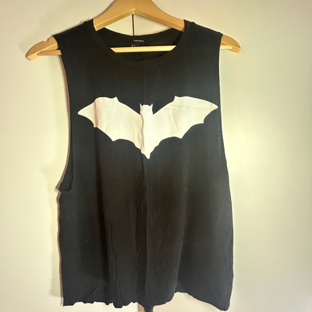 Black Tank Top with White Bat Design